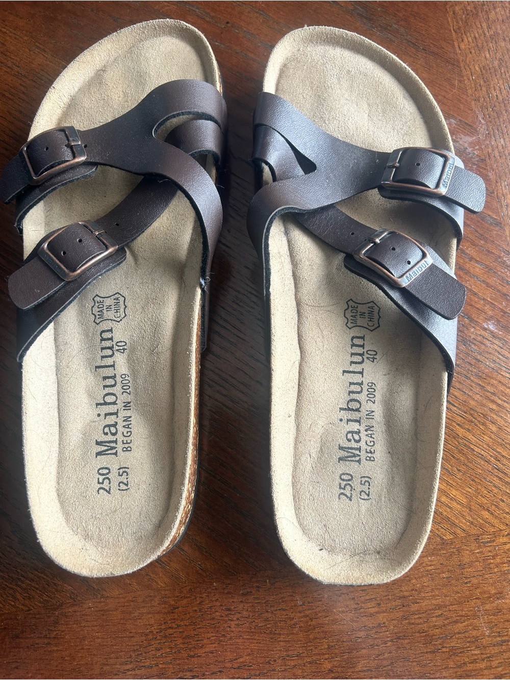 Women’s Brown Double-Buckle Comfort Sandals